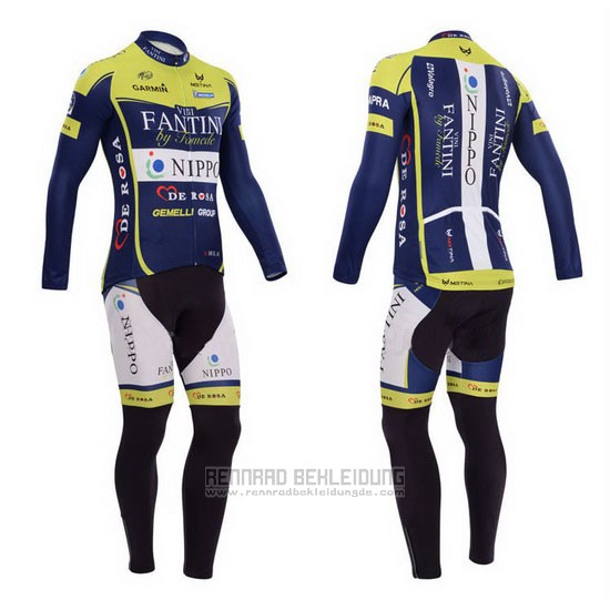 2014 Fahrradbekleidung Vini Fantini Grun und Blau Trikot Langarm und Tragerhose